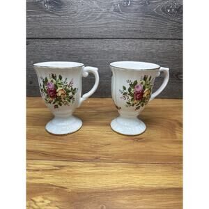 Royal Albert OLD COUNTRY ROSES Gold Trim Fluted Mugs 5.25” ~set Of 2